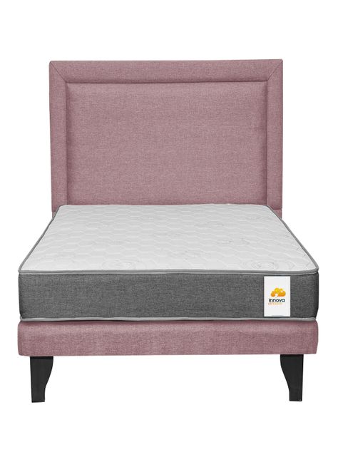 Cama Europea Silver 1.5 Plazas + Respaldo Rosa-1