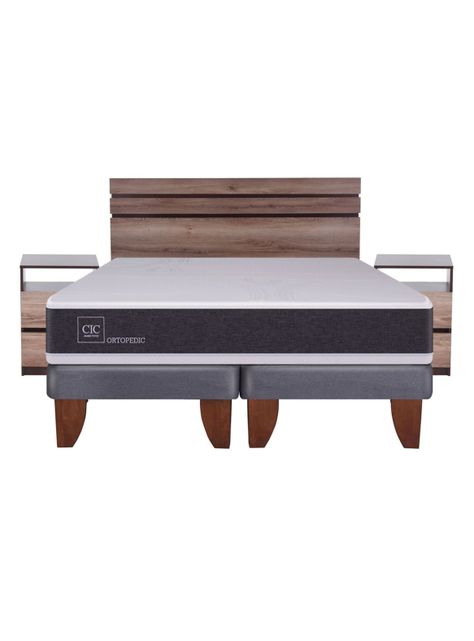 Cama Europea New Ortopedic 2 Plazas Base Dividida + Set Muebles Ares-1