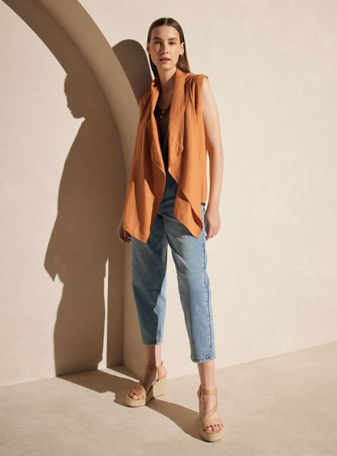 Blazer Lino Tipo Kimono sin Mangas-4