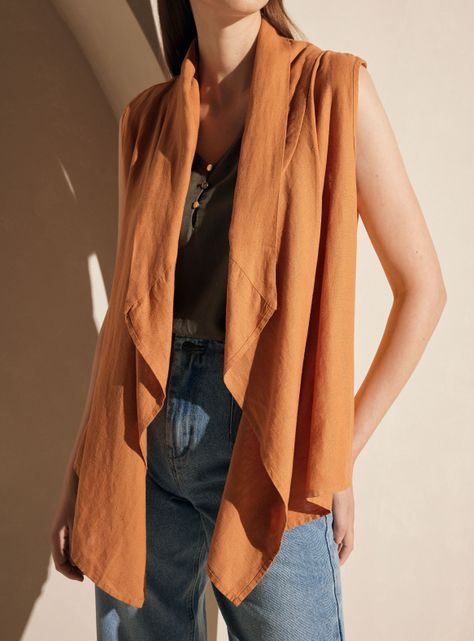 Blazer Lino Tipo Kimono sin Mangas-3