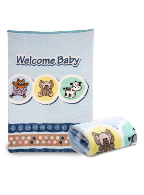 Frazada Reversible Bebe Animalitos Celeste Bebesit-0