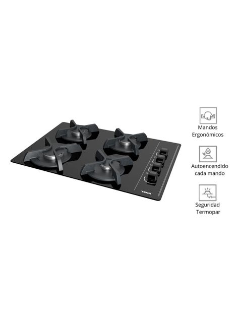 Cocina a Gas Cristal 4 Quemadores GBC 64003 KBB Negro-3