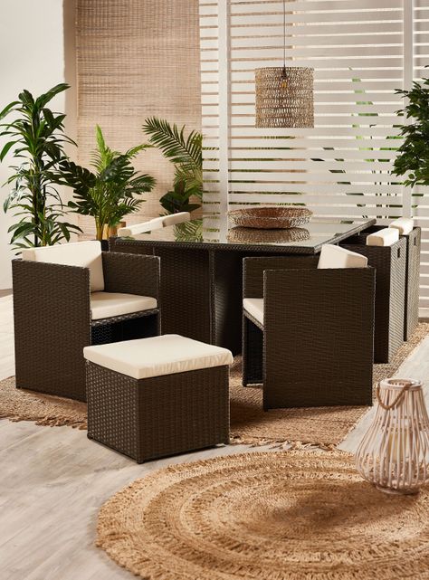 Juego de Comedor Terraza Durban 6 Sillas + 4 Poufs-0