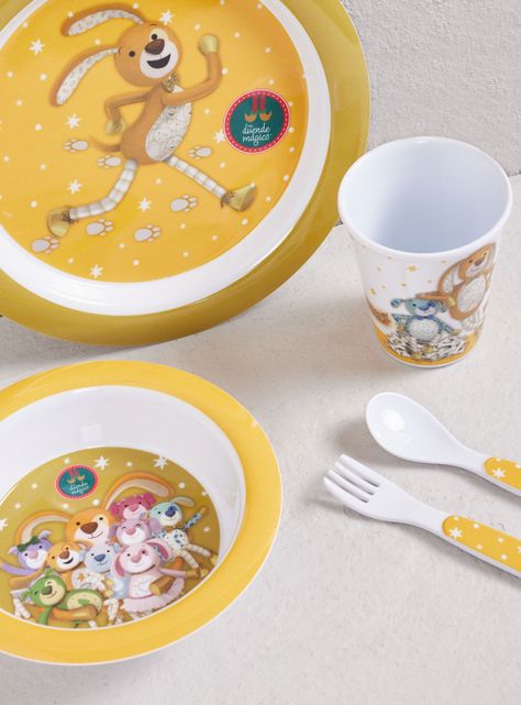 Set Platos + Cubiertos + Vaso Amarillo-1