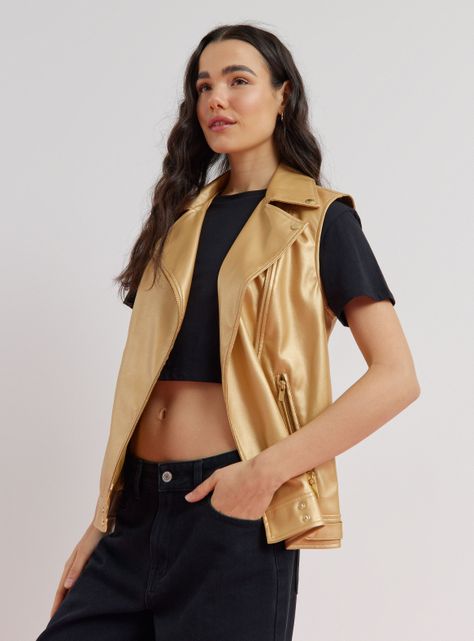 Chaqueta Biker sin Mangas Efecto Piel-0