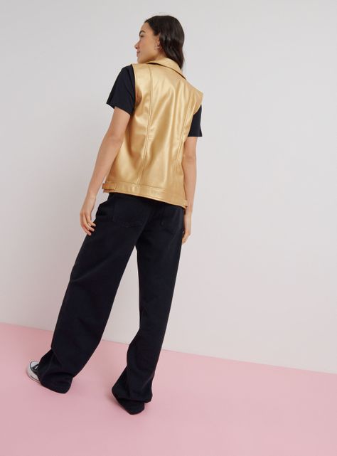 Chaqueta Biker sin Mangas Efecto Piel-5