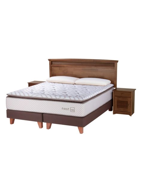 Cama Europea Nest 2 Plazas Base Dividida + Set Muebles Veneto + Almohadas Memory Max-0
