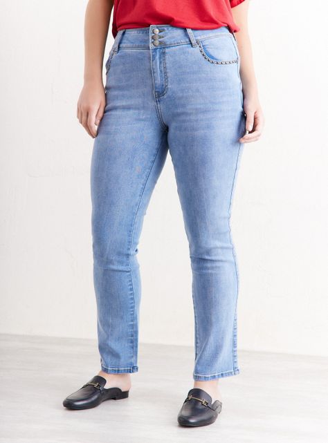 Jeans Straight Tachas Bolsillo-0