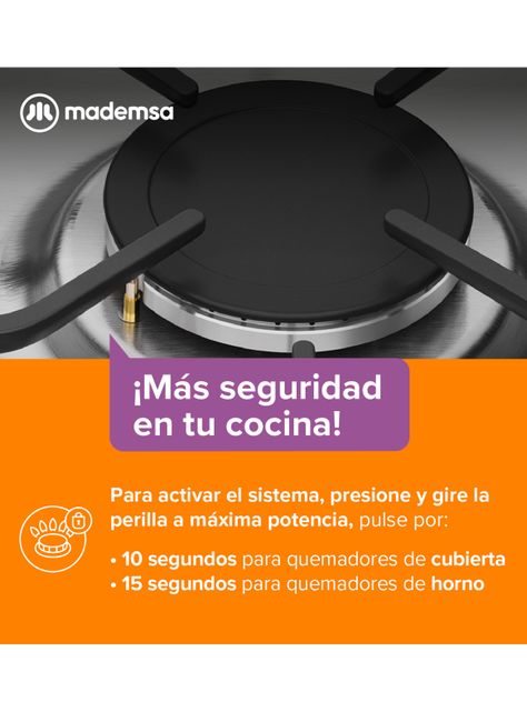 Cocina a Gas 4 Quemadores MV 220 T Acero Inoxidable-5
