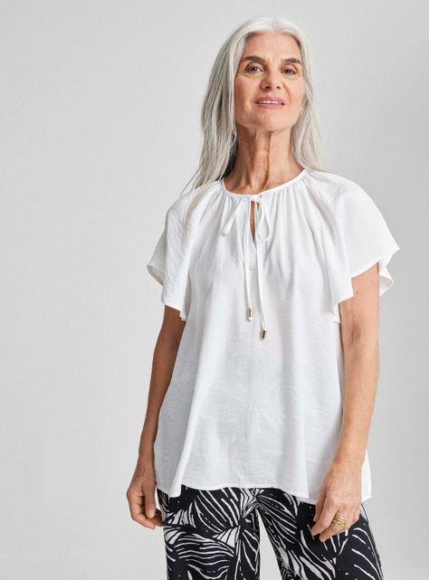 Blusa Fluida Manga Raglan y Cordón en Cuello-0