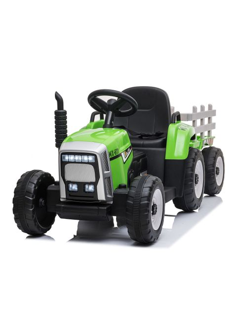 Tractor con Remolque Batería 12V Verde-0
