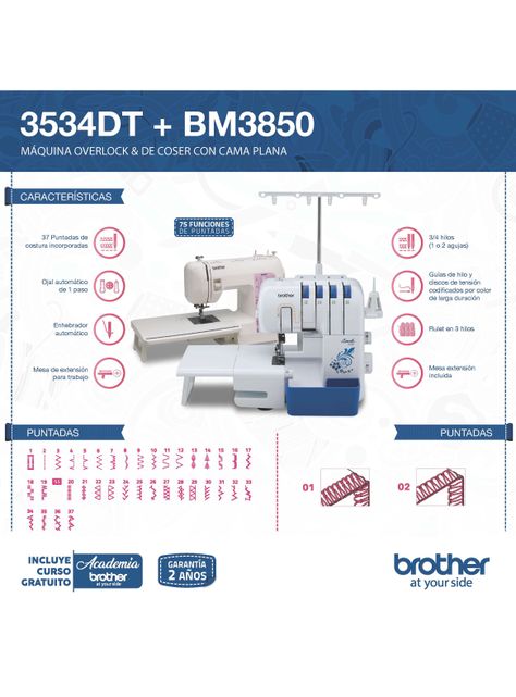 Máquina de Coser Overlock 3534 + Máquina de Coser BM3850-1
