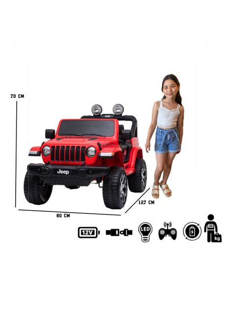 Jeep Rubicom Batería 12V Licencia Jeep Rojo-4