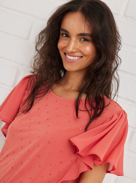 Blusa Mangas con Gasa y Strass en Delantero-2