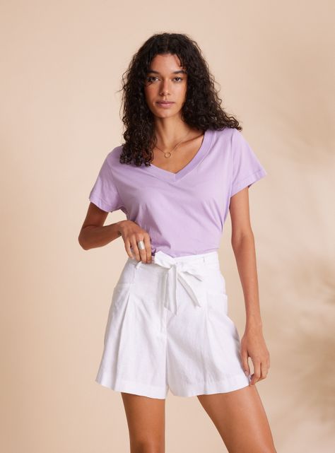 Polera Escote en V Básica Algodón Pima-0