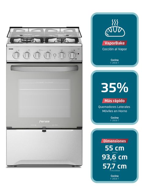 Cocina a Gas 4 Quemadores F 2808 T Espejado-2