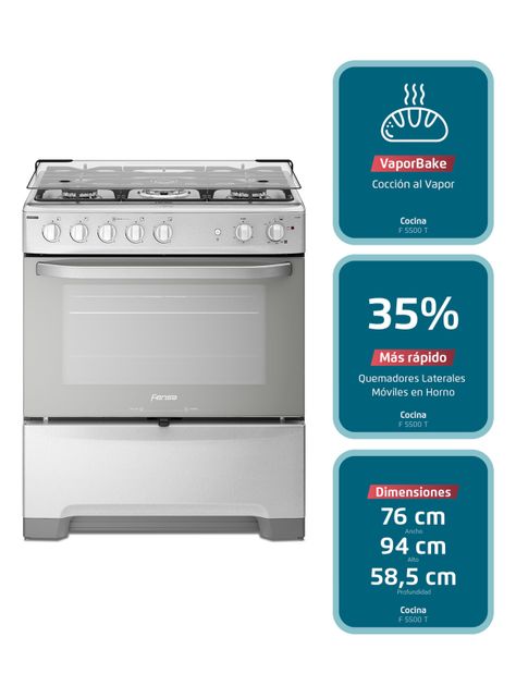 Cocina a Gas 5 Quemadores F 5500 T Espejado-2