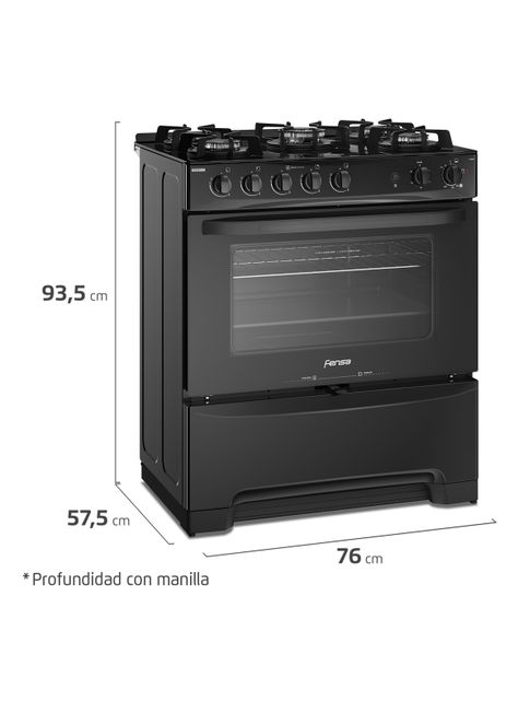 Cocina a Gas 5 Quemadores F 6500 T Negro-1