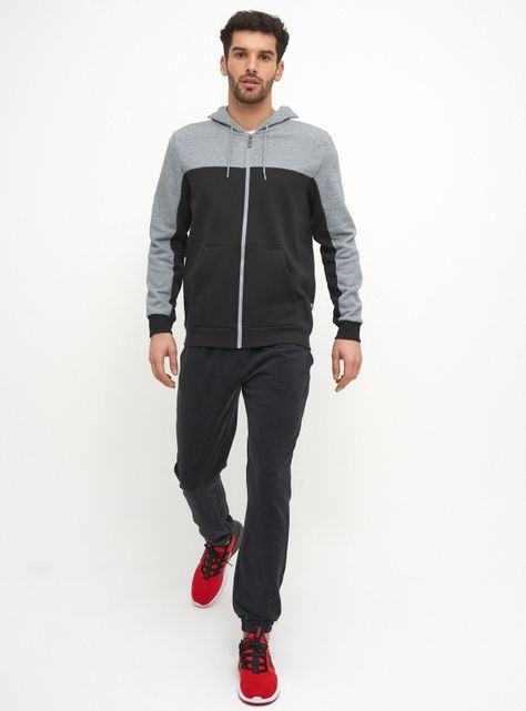 Polerón Ess+ Block Full-Zip Hoodie Fl Negro Hombre-3
