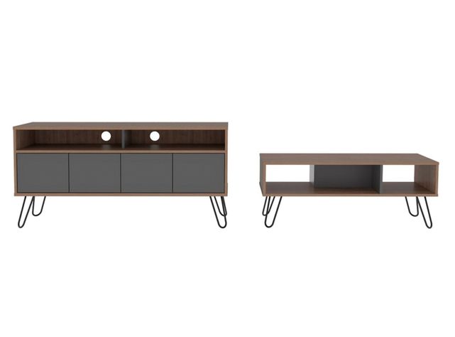 Combo Muebles Vassel Miel Plomo Rack TV 55" + Mesa Centro TuHome-0