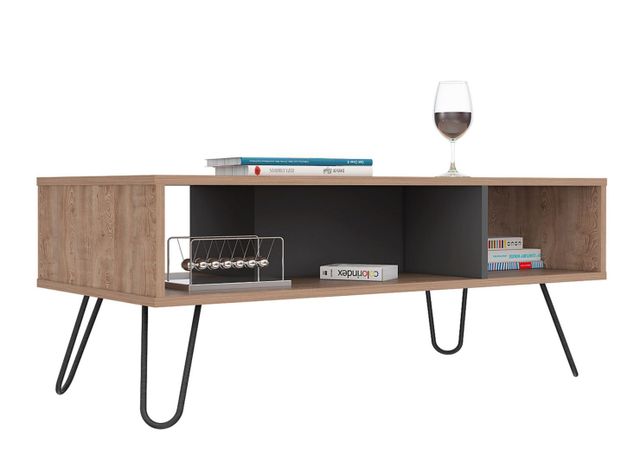 Combo TuHome Muebles Vassel Miel Plomo Biblioteca + Mesa de Centro-7