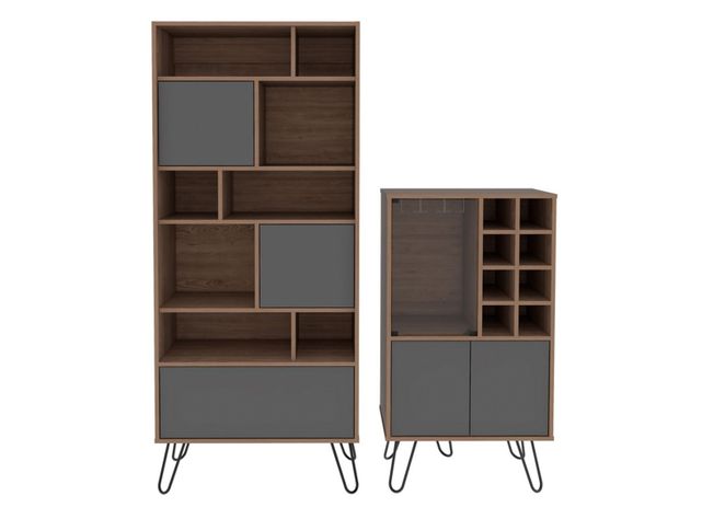 Combo TuHome Muebles Vassel Miel Plomo Biblioteca + Bar TuHome-0