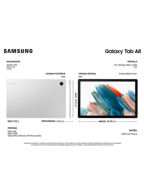 Tablet Galaxy Tab A8 + Book Cover 10.5” 64GB WIFI Silver-4