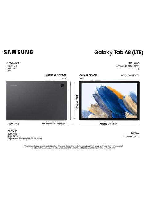Tablet Galaxy Tab A8 + Book Cover 10.5” 32GB WiFi+LTE Gray-4