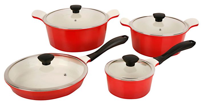 Batería de Cocina Cerámica 8 Piezas Roja-0