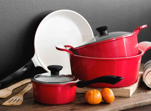 Batería de Cocina Cerámica 8 Piezas Roja-1