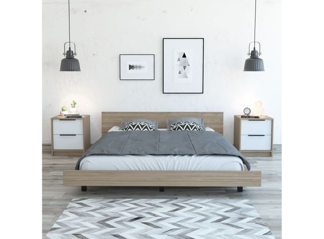 Combo Dormitorio Kaia Miel Blanco: Cama 2 Plazas + Velador-1