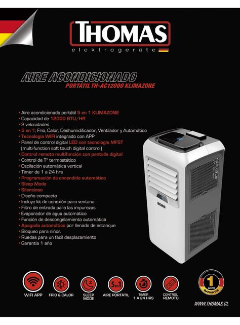Aire Acondicionado Portátil 12000 BTU WiFi Frío-Calor AC12000-4