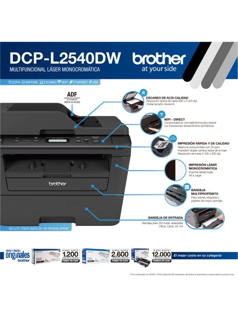 Multifuncional Láser Brother DCPL2540DW-3