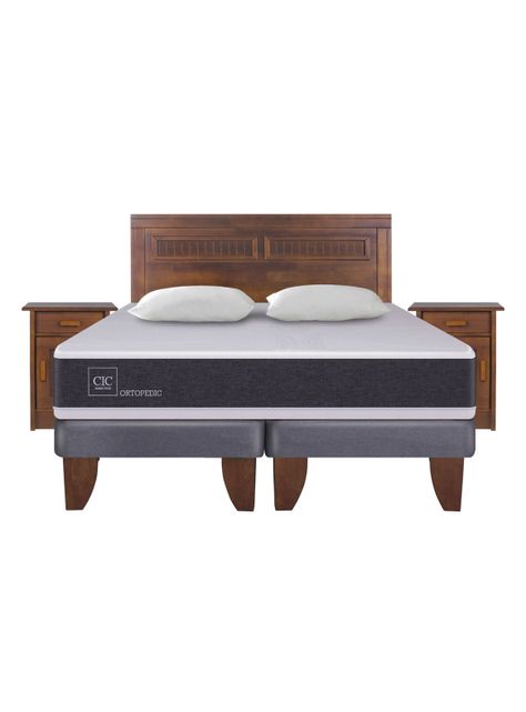 Cama Europea New Ortopedic 2 Plazas Base Dividida + Set Muebles Milán + Almohadas-1