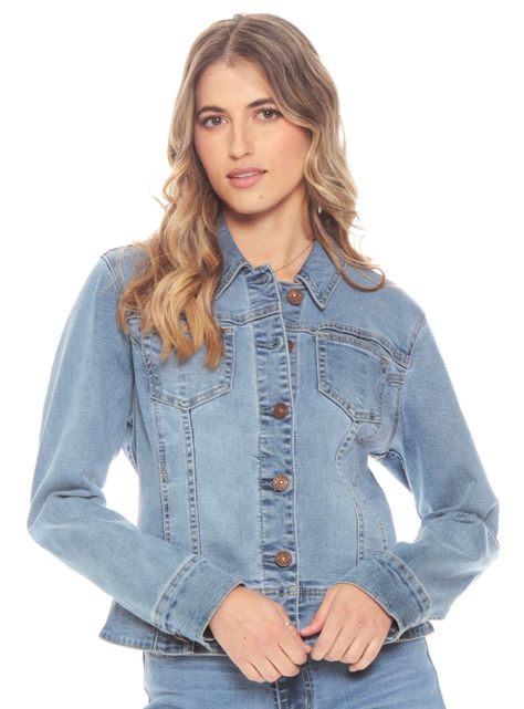 Chaqueta Clasica Manga Larga Denim Con Bolsillos-0