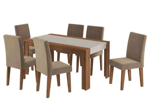 Juego Decocasa de Comedor Lorenzi II Marrón Nogal Off White + 6 Sillas Decocasa-0
