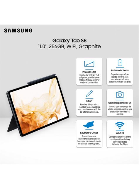 Tablet Galaxy Tab S8 256GB 11" WiFi Graphite + Keyboard Cover-4
