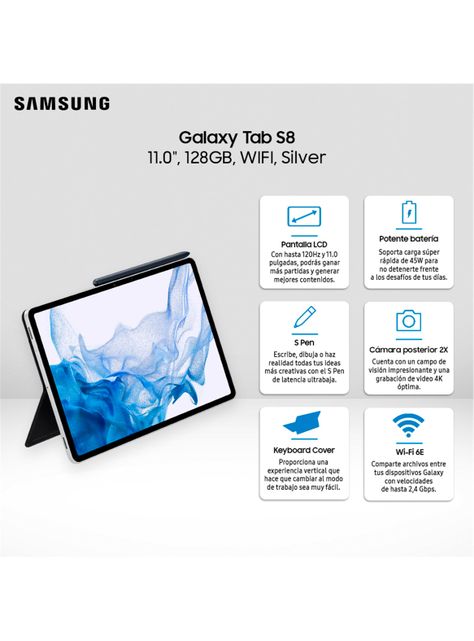 Tablet Galaxy Tab S8 11" 128GB WiFi Silver + Keyboard Cover-4