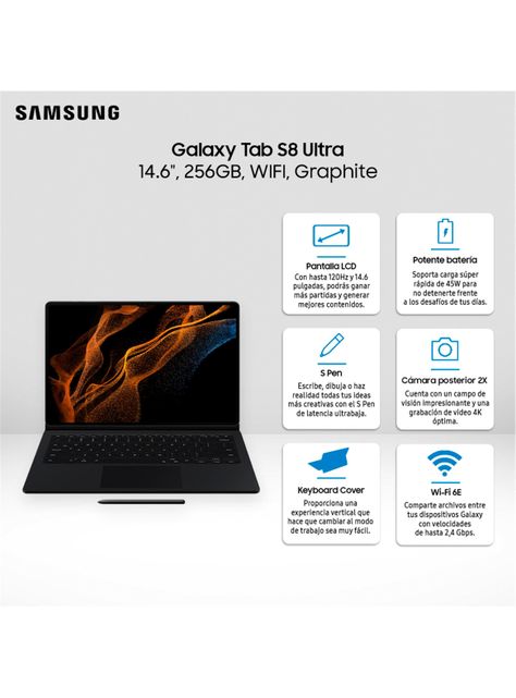 Tablet Galaxy Tab S8 Ultra 14.6" 256GB WiFi Graphite + Keyboard Cover-4