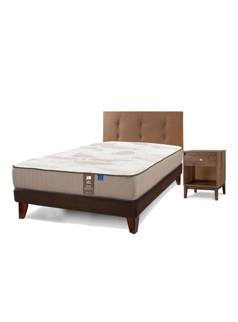 Cama Europea Dual Sensity 1.5 Plazas + Respaldo Royal + Velador Asturias-0