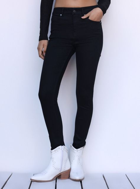 Jeans Skinny Fit Denim Tiro Alto Clásico-0