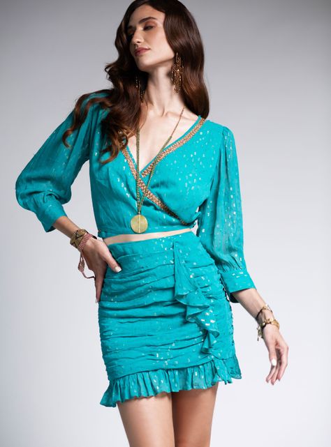 Falda Mini Jasmine Lurex Verde India Chic-3