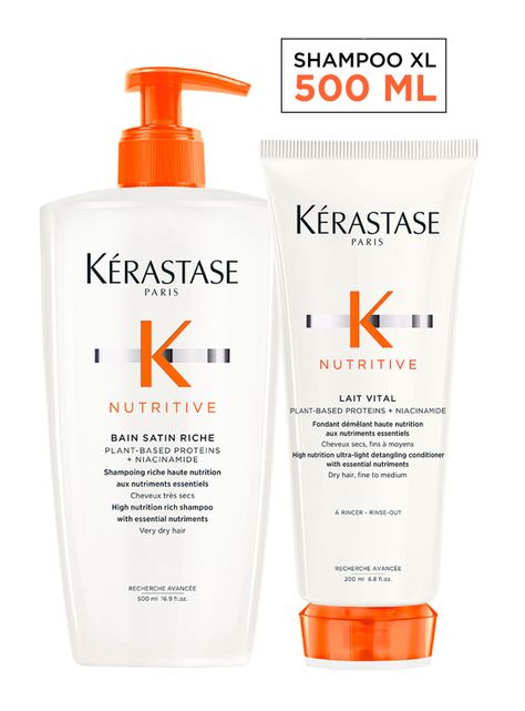 Set Cabello Seco Nutritive Shampoo 500ml + Acondicionador 200ml Kérastase-0