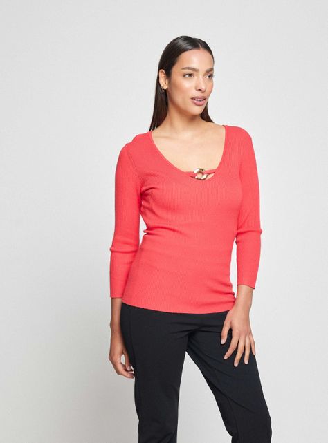 Sweater con Accesorio Metálico en Escote-0