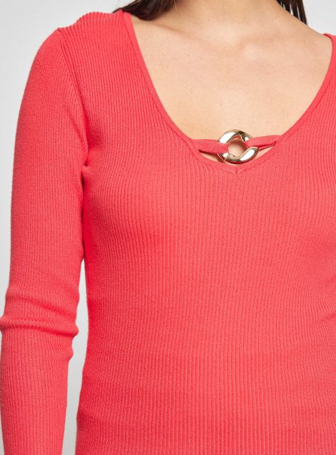 Sweater con Accesorio Metálico en Escote-3