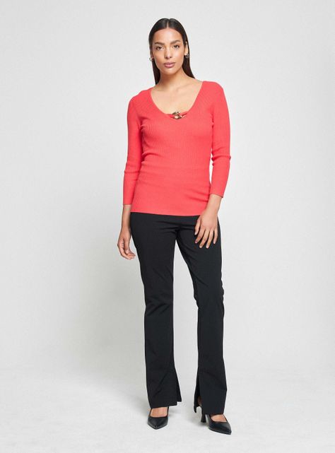 Sweater con Accesorio Metálico en Escote-4