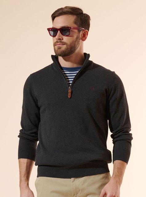 Sweater Liso Clásico Half Zipper-0