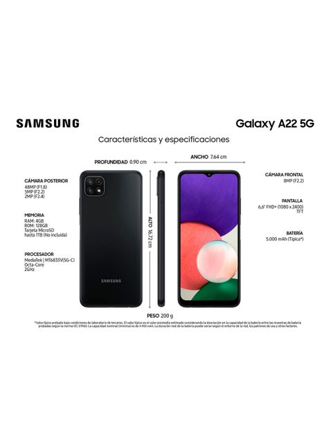 Smartphone Galaxy A22 5G 128GB 6.6" Gris Liberado-1