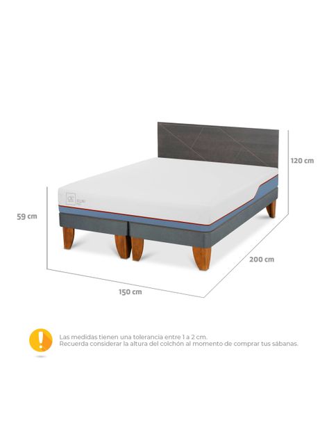 Cama Europea Excellence Plus 2 Plazas Base Dividida + Respaldo Villarrica Gris-1