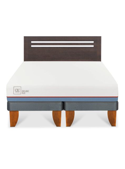 Cama Europea Excellence Plus 2 Plazas Base Dividida + Respaldo Múnich Gris-2